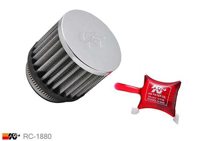 52mm aansluitdiameter, RC-1880, K&N Luchtfilter Universeel, Cilindrisch, Lengte filter 64mm, Buitendiameter onder 76mm, Buitendiameter kap 76mm, Chroom kap, Lengte flens 16mm, 0 mm