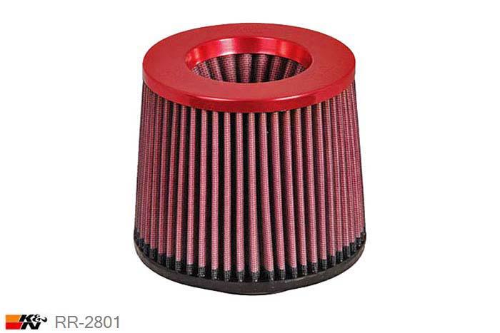 70mm aansluitdiameter, RR-2801, K&N Luchtfilter Universeel, Conisch, Lengte filter 127mm, Buitendiameter onder 149mm, Buitendiameter kap 133mm, Power Top rood, Lengte flens 19mm, 0 mm