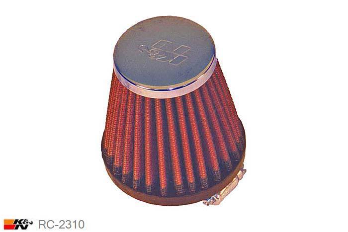 40mm aansluitdiameter, RC-2310, K&N Luchtfilter Universeel, Conisch, Lengte filter 76mm, Buitendiameter onder 76mm, Buitendiameter kap 51mm, Chroom kap, Lengte flens 16mm, 0 mm