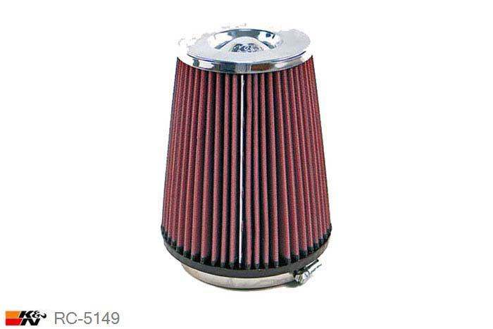 102mm aansluitdiameter, RC-5149, K&N Luchtfilter Universeel, Conisch, Lengte filter 165mm, Buitendiameter onder 137mm, Buitendiameter kap 102mm, Chroom kap, Lengte flens 16mm, 0 mm