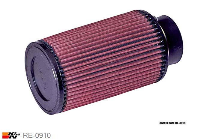 76mm aansluitdiameter, RE-0910, K&N Luchtfilter Universeel, Conisch, Lengte filter 203mm, Buitendiameter onder 127mm, Buitendiameter kap 117mm, Rubber kap, Lengte flens 44mm, 0 mm