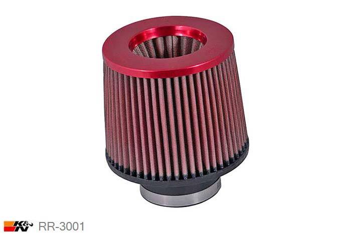 76mm aansluitdiameter, RR-3001, K&N Luchtfilter Universeel, Conisch, Lengte filter 127mm, Buitendiameter onder 152mm, Buitendiameter kap 133mm, Power Top rood, Lengte flens 44mm, 0 mm