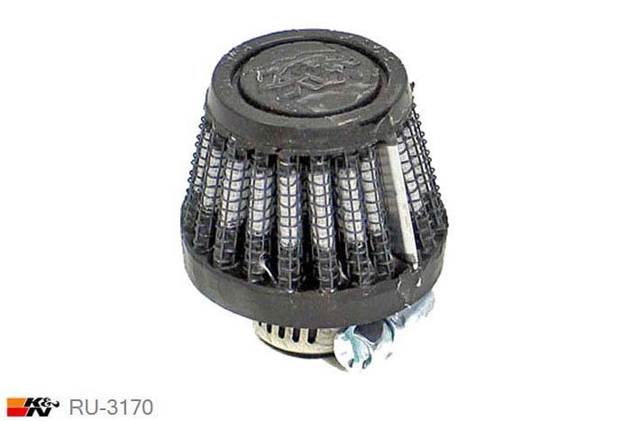 8mm aansluitdiameter, RU-3170, K&N Luchtfilter Universeel, Conisch, Lengte filter 35mm, Buitendiameter onder 35mm, Buitendiameter kap 25mm, Rubber kap, Lengte flens 10mm, 0 mm