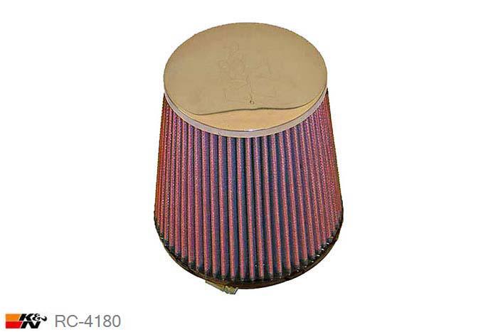 76mm aansluitdiameter, RC-4180, K&N Luchtfilter Universeel, Conisch, Lengte filter 152mm, Buitendiameter onder 152mm, Buitendiameter kap 114mm, Chroom kap, Lengte flens 44mm, 0 mm