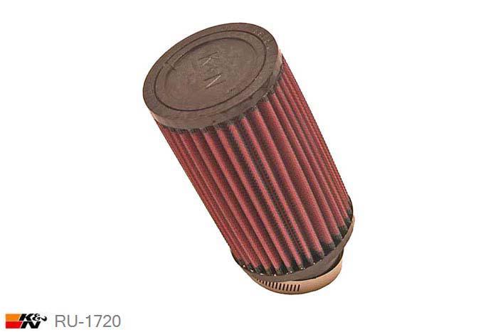 57mm aansluitdiameter, RU-1720, K&N Luchtfilter Universeel, Cilindrisch, Lengte filter 152mm, Buitendiameter onder 89mm, Buitendiameter kap 89mm, Rubber kap, Lengte flens 25mm, 20 graden hoek, 0 mm