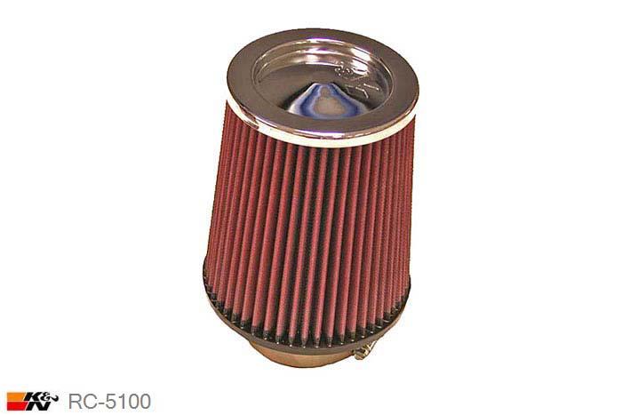79mm aansluitdiameter, RC-5100, K&N Luchtfilter Universeel, Conisch, Lengte filter 178mm, Buitendiameter onder 152mm, Buitendiameter kap 127mm, Chroom kap, Lengte flens 44mm, 0 mm