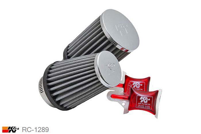 48mm aansluitdiameter, RC-1289, K&N Luchtfilter Universeel, Cilindrisch, Lengte filter 102mm, Buitendiameter onder 76mm, Buitendiameter kap 76mm, Chroom kap, Lengte flens 44mm, 10 graden hoek, 0 mm