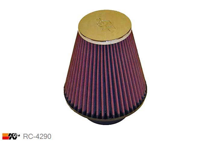 76mm aansluitdiameter, RC-4290, K&N Luchtfilter Universeel, Conisch, Lengte filter 152mm, Buitendiameter onder 152mm, Buitendiameter kap 89mm, Chroom kap, Lengte flens 44mm, 0 mm