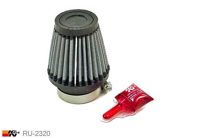 46mm aansluitdiameter, RU-2320, K&N Luchtfilter Universeel, Conisch, Lengte filter 76mm, Buitendiameter onder 76mm, Buitendiameter kap 51mm, Rubber kap, Lengte flens 16mm, 0 mm