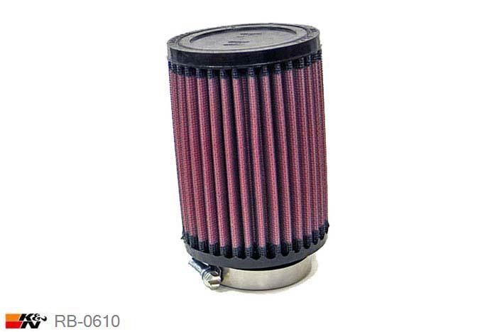 57mm aansluitdiameter, RB-0610, K&N Luchtfilter Universeel, Cilindrisch, Lengte filter 127mm, Buitendiameter onder 89mm, Buitendiameter kap 89mm, Rubber kap, Lengte flens 25mm, 5 graden hoek, 0 mm