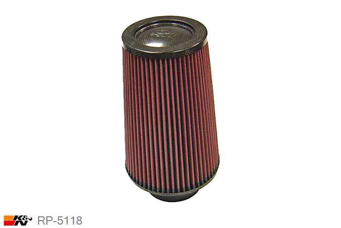 86mm aansluitdiameter, RP-5118, K&N Luchtfilter Universeel, Conisch, Lengte filter 229mm, Buitendiameter onder 152mm, Buitendiameter kap 114mm, Carbon-fiber kap, Lengte flens 19mm, 0 mm