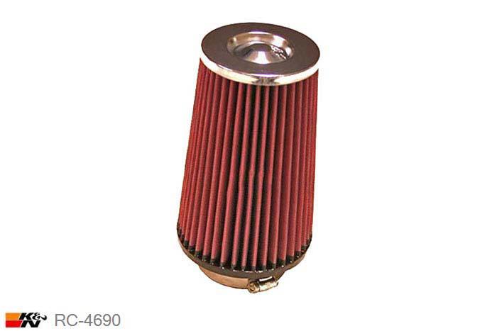 76mm aansluitdiameter, RC-4690, K&N Luchtfilter Universeel, Conisch, Lengte filter 200mm, Buitendiameter onder 127mm, Buitendiameter kap 102mm, Chroom kap, Lengte flens 32mm, 0 mm