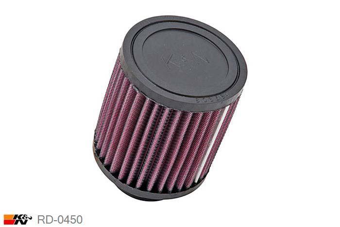 48mm aansluitdiameter, RD-0450, K&N Luchtfilter Universeel, Cilindrisch, Lengte filter 102mm, Buitendiameter onder 89mm, Buitendiameter kap 89mm, Rubber kap, Lengte flens 16mm, 0 mm