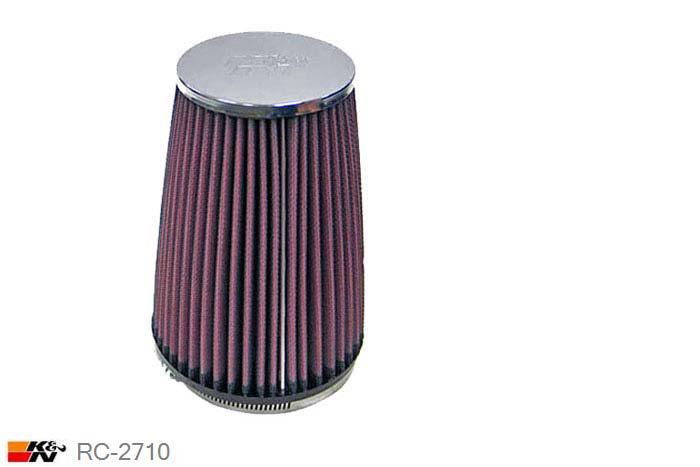 84mm aansluitdiameter, RC-2710, K&N Luchtfilter Universeel, Conisch, Lengte filter 165mm, Buitendiameter onder 121mm, Buitendiameter kap 89mm, Chroom kap, Lengte flens 16mm, 0 mm