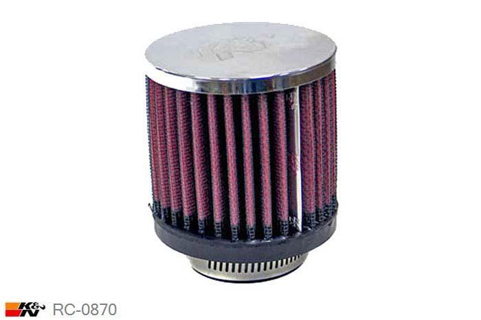 40mm aansluitdiameter, RC-0870, K&N Luchtfilter Universeel, Cilindrisch, Lengte filter 76mm, Buitendiameter onder 76mm, Buitendiameter kap 76mm, Chroom kap, Lengte flens 16mm, 0 mm