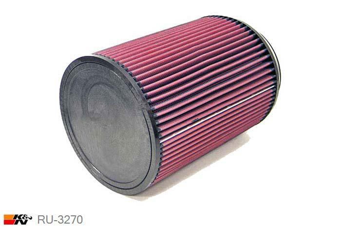 152mm aansluitdiameter, RU-3270, K&N Luchtfilter Universeel, Cilindrisch, Lengte filter 254mm, Buitendiameter onder 191mm, Buitendiameter kap 191mm, Rubber kap, Lengte flens 25mm, 0 mm