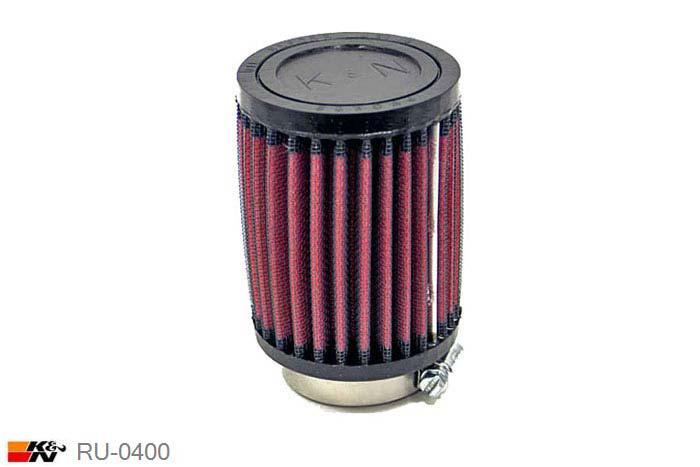 48mm aansluitdiameter, RU-0400, K&N Luchtfilter Universeel, Cilindrisch, Lengte filter 102mm, Buitendiameter onder 76mm, Buitendiameter kap 76mm, Rubber kap, Lengte flens 16mm, 0 mm