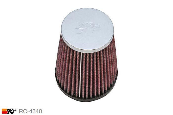 68mm aansluitdiameter, RC-4340, K&N Luchtfilter Universeel, Conisch, Lengte filter 127mm, Buitendiameter onder 114mm, Buitendiameter kap 76mm, Chroom kap, Lengte flens 16mm, 0 mm