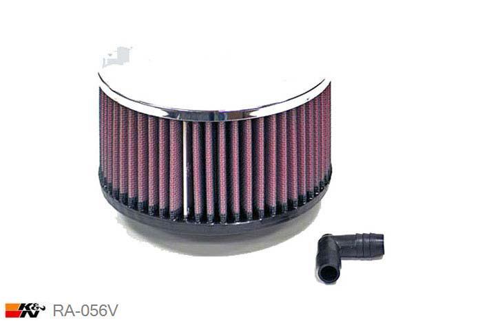 52mm aansluitdiameter, RA-056V, K&N Luchtfilter Universeel, Cilindrisch, Lengte filter 76mm, Buitendiameter onder 140mm, Buitendiameter kap 140mm, Chroom kap, Lengte flens 22mm, 0 mm