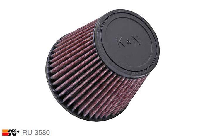 76mm aansluitdiameter, RU-3580, K&N Luchtfilter Universeel, Conisch, Lengte filter 127mm, Buitendiameter onder 152mm, Buitendiameter kap 102mm, Rubber kap, Lengte flens 44mm, 0 mm