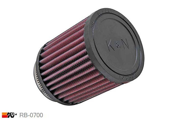 64mm aansluitdiameter, RB-0700, K&N Luchtfilter Universeel, Cilindrisch, Lengte filter 102mm, Buitendiameter onder 89mm, Buitendiameter kap 89mm, Rubber kap, Lengte flens 25mm, 5 graden hoek, 0 mm