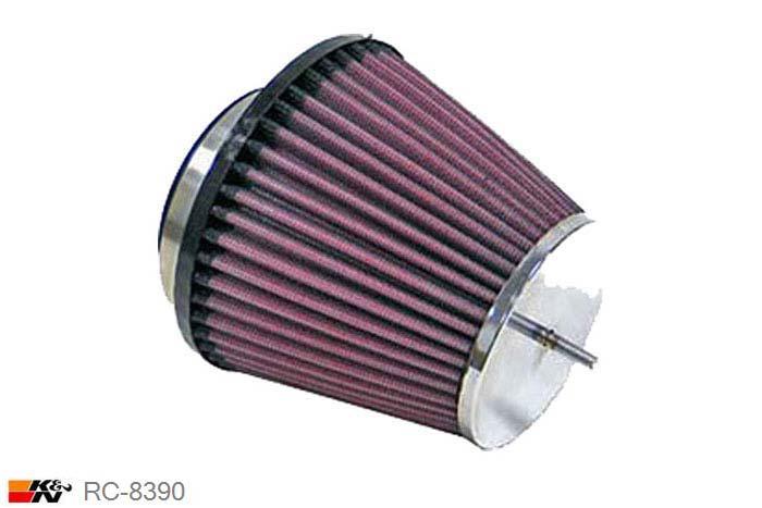 73mm aansluitdiameter, RC-8390, K&N Luchtfilter Universeel, Conisch, Lengte filter 114mm, Buitendiameter onder 132mm, Buitendiameter kap 89mm, Chroom kap, Lengte flens 73mm, 0 mm
