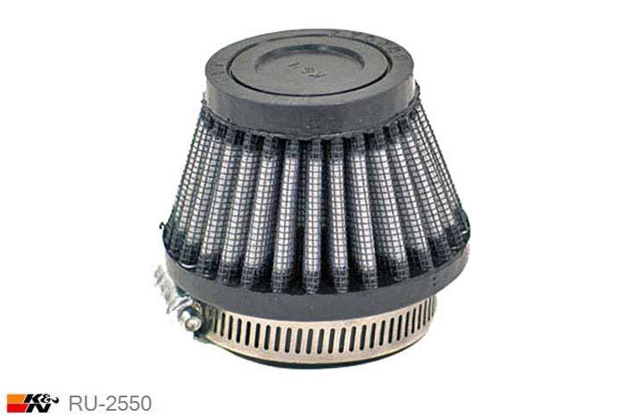 48mm aansluitdiameter, RU-2550, K&N Luchtfilter Universeel, Conisch, Lengte filter 51mm, Buitendiameter onder 76mm, Buitendiameter kap 51mm, Rubber kap, Lengte flens 16mm, 0 mm