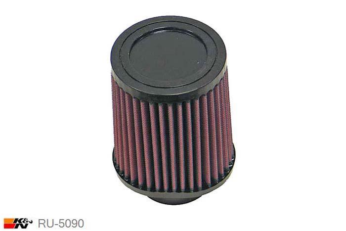 70mm aansluitdiameter, RU-5090, K&N Luchtfilter Universeel, Conisch, Lengte filter 141mm, 0mm, Buitendiameter kap 102mm, Rubber kap, Lengte flens 21mm, 0 mm
