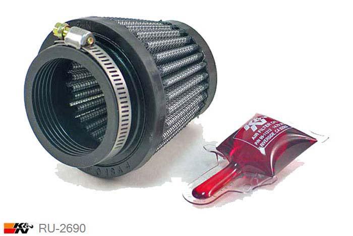 44mm aansluitdiameter, RU-2690, K&N Luchtfilter Universeel, Conisch, Lengte filter 64mm, Buitendiameter onder 76mm, Buitendiameter kap 51mm, Rubber kap, Lengte flens 16mm, 0 mm