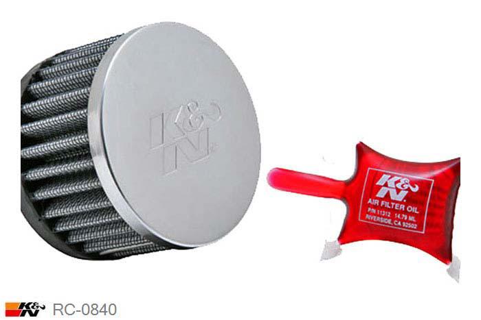 40mm aansluitdiameter, RC-0840, K&N Luchtfilter Universeel, Cilindrisch, Lengte filter 51mm, Buitendiameter onder 76mm, Buitendiameter kap 76mm, Chroom kap, Lengte flens 16mm, 0 mm