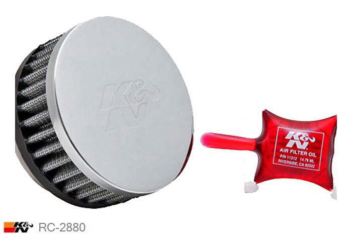 57mm aansluitdiameter, RC-2880, K&N Luchtfilter Universeel, Cilindrisch, Lengte filter 38mm, Buitendiameter onder 89mm, Buitendiameter kap 89mm, Chroom kap, Lengte flens 16mm, 0 mm
