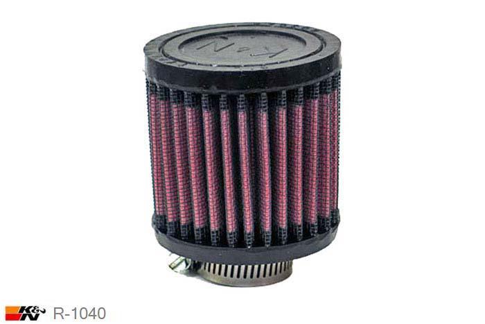 27mm aansluitdiameter, R-1040, K&N Luchtfilter Universeel, Cilindrisch, Lengte filter 76mm, Buitendiameter onder 76mm, Buitendiameter kap 76mm, Rubber kap, Lengte flens 16mm, 0 mm