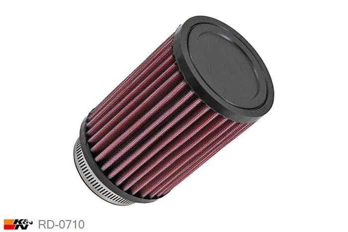 64mm aansluitdiameter, RD-0710, K&N Luchtfilter Universeel, Cilindrisch, Lengte filter 127mm, Buitendiameter onder 89mm, Buitendiameter kap 89mm, Rubber kap, Lengte flens 16mm, 0 mm