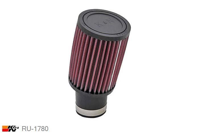 52mm aansluitdiameter, RU-1780, K&N Luchtfilter Universeel, Cilindrisch, Lengte filter 127mm, Buitendiameter onder 89mm, Buitendiameter kap 89mm, Rubber kap, Lengte flens 64mm, 17 graden hoek, 0 mm