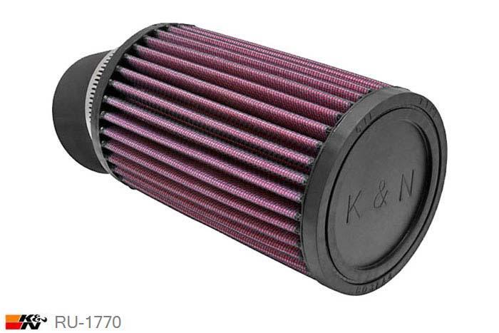 62mm aansluitdiameter, RU-1770, K&N Luchtfilter Universeel, Cilindrisch, Lengte filter 152mm, Buitendiameter onder 95mm, Buitendiameter kap 95mm, Rubber kap, Lengte flens 51mm, 20 graden hoek, 0 mm