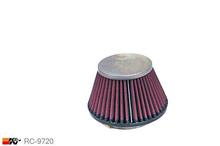 55mm aansluitdiameter, RC-9720, K&N Luchtfilter Universeel, Conisch, Lengte filter 78mm, Buitendiameter onder 135mm, Buitendiameter kap 87mm, Chroom kap, Lengte flens 16mm, 0 mm