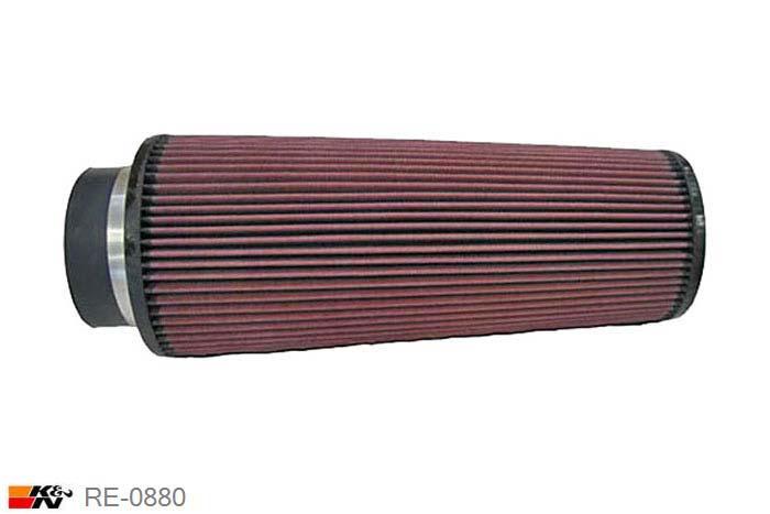 102mm aansluitdiameter, RE-0880, K&N Luchtfilter Universeel, Conisch, Lengte filter 356mm, Buitendiameter onder 152mm, Buitendiameter kap 117mm, Rubber kap, Lengte flens 44mm, 0 mm