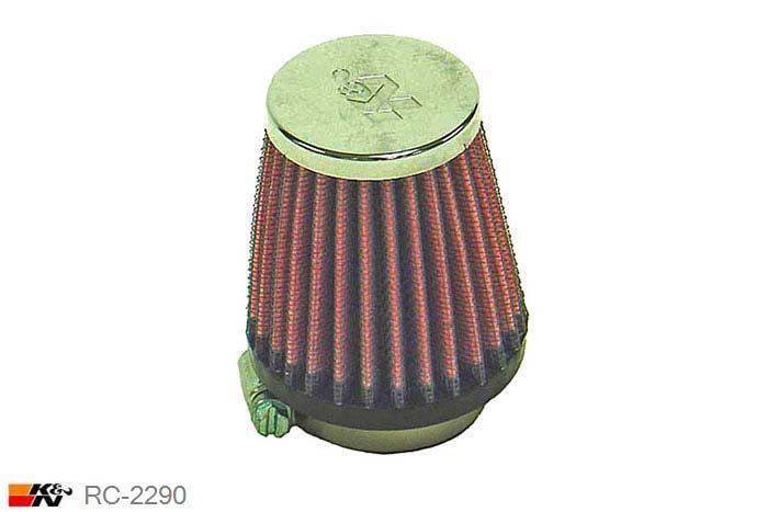 40mm aansluitdiameter, RC-2290, K&N Luchtfilter Universeel, Conisch, Lengte filter 76mm, Buitendiameter onder 67mm, Buitendiameter kap 51mm, Chroom kap, Lengte flens 16mm, 0 mm