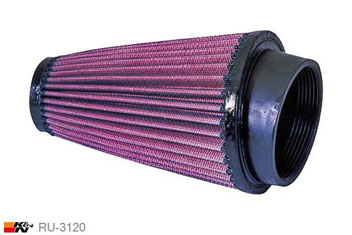 70mm aansluitdiameter, RU-3120, K&N Luchtfilter Universeel, Conisch, Lengte filter 152mm, Buitendiameter onder 102mm, Buitendiameter kap 51mm, Rubber kap, Lengte flens 25mm, 10 graden hoek, 0 mm