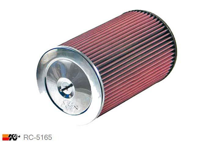 89mm aansluitdiameter, RC-5165, K&N Luchtfilter Universeel, Conisch, Lengte filter 318mm, Buitendiameter onder 203mm, Buitendiameter kap 178mm, Chroom kap, Lengte flens 38mm, 0 mm