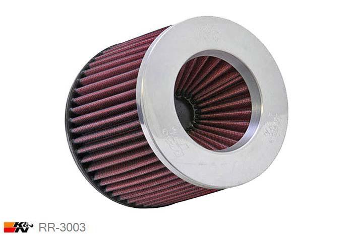 76mm aansluitdiameter, RR-3003, K&N Luchtfilter Universeel, Conisch, Lengte filter 127mm, Buitendiameter onder 152mm, Buitendiameter kap 133mm, Power Top gepolijst, Lengte flens 44mm, 0 mm