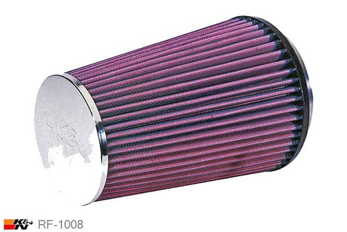 114mm aansluitdiameter, RF-1008, K&N Luchtfilter Universeel, Conisch, Lengte filter 213mm, Buitendiameter onder 149mm, Buitendiameter kap 114mm, Chroom kap, Lengte flens 16mm, 0 mm