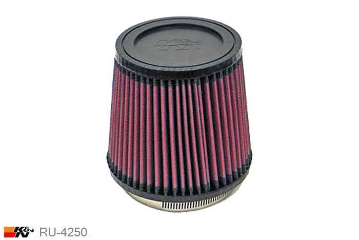 95mm aansluitdiameter, RU-4250, K&N Luchtfilter Universeel, Conisch, Lengte filter 127mm, Buitendiameter onder 137mm, Buitendiameter kap 111mm, Rubber kap, Lengte flens 16mm, 0 mm