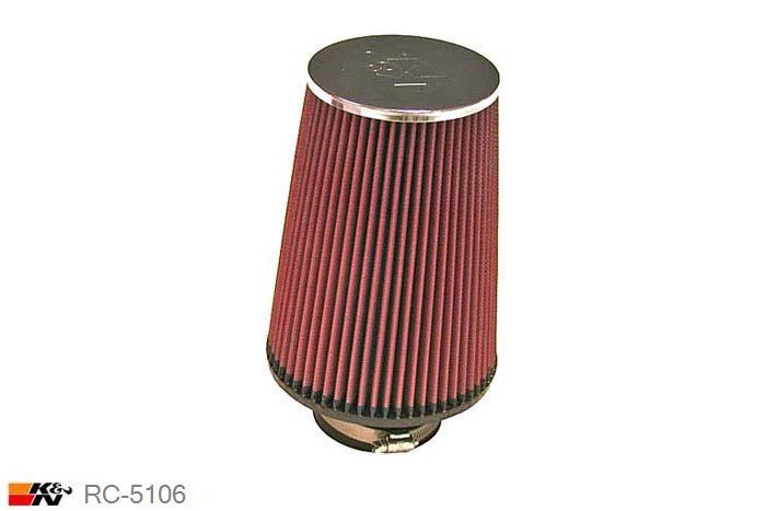 76mm aansluitdiameter, RC-5106, K&N Luchtfilter Universeel, Conisch, Lengte filter 203mm, Buitendiameter onder 152mm, Buitendiameter kap 114mm, Chroom kap, Lengte flens 44mm, 0 mm