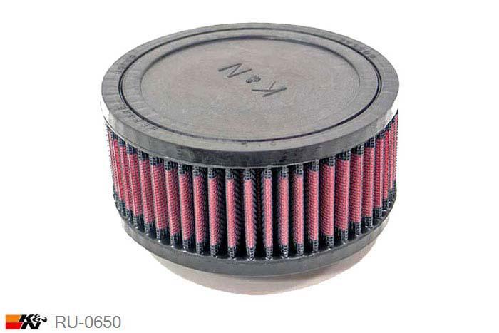 57mm aansluitdiameter, RU-0650, K&N Luchtfilter Universeel, Cilindrisch, Lengte filter 64mm, Buitendiameter onder 140mm, Buitendiameter kap 140mm, Rubber kap, Lengte flens 16mm, 21 mm