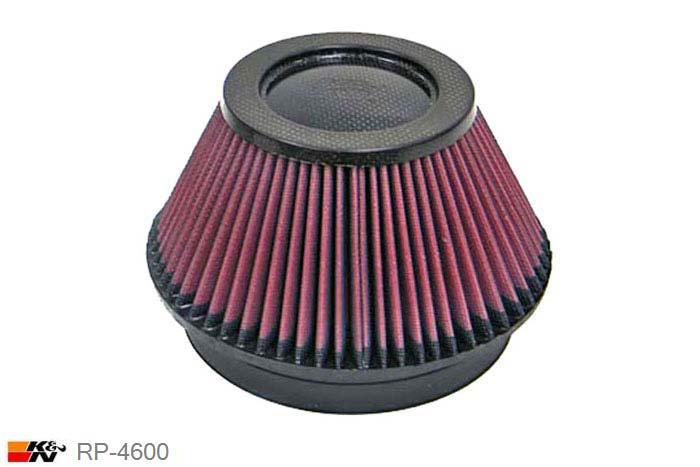 152mm aansluitdiameter, RP-4600, K&N Luchtfilter Universeel, Conisch, Lengte filter 102mm, Buitendiameter onder 191mm, Buitendiameter kap 114mm, Carbon-fiber kap, Lengte flens 25mm, 0 mm