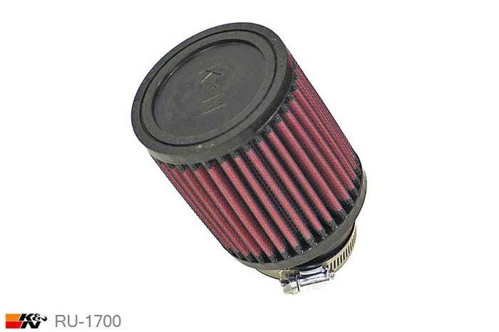 57mm aansluitdiameter, RU-1700, K&N Luchtfilter Universeel, Cilindrisch, Lengte filter 102mm, Buitendiameter onder 89mm, Buitendiameter kap 89mm, Rubber kap, Lengte flens 25mm, 20 graden hoek, 0 mm