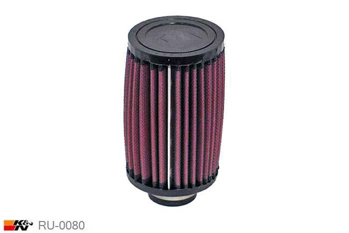 32mm aansluitdiameter, RU-0080, K&N Luchtfilter Universeel, Cilindrisch, Lengte filter 127mm, Buitendiameter onder 76mm, Buitendiameter kap 76mm, Rubber kap, Lengte flens 16mm, 0 mm