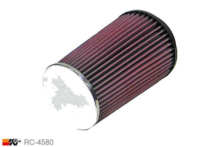 102mm aansluitdiameter, RC-4580, K&N Luchtfilter Universeel, Conisch, Lengte filter 203mm, Buitendiameter onder 137mm, Buitendiameter kap 114mm, Chroom kap, Lengte flens 16mm, 0 mm