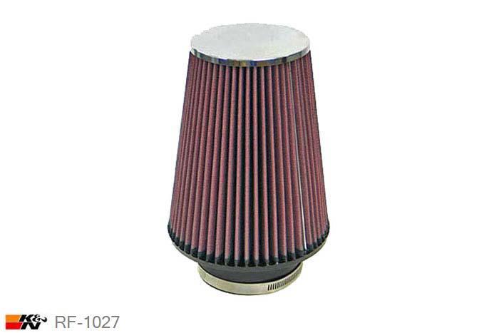 102mm aansluitdiameter, RF-1027, K&N Luchtfilter Universeel, Conisch, Lengte filter 203mm, Buitendiameter onder 165mm, Buitendiameter kap 114mm, Chroom kap, Lengte flens 44mm, 0 mm